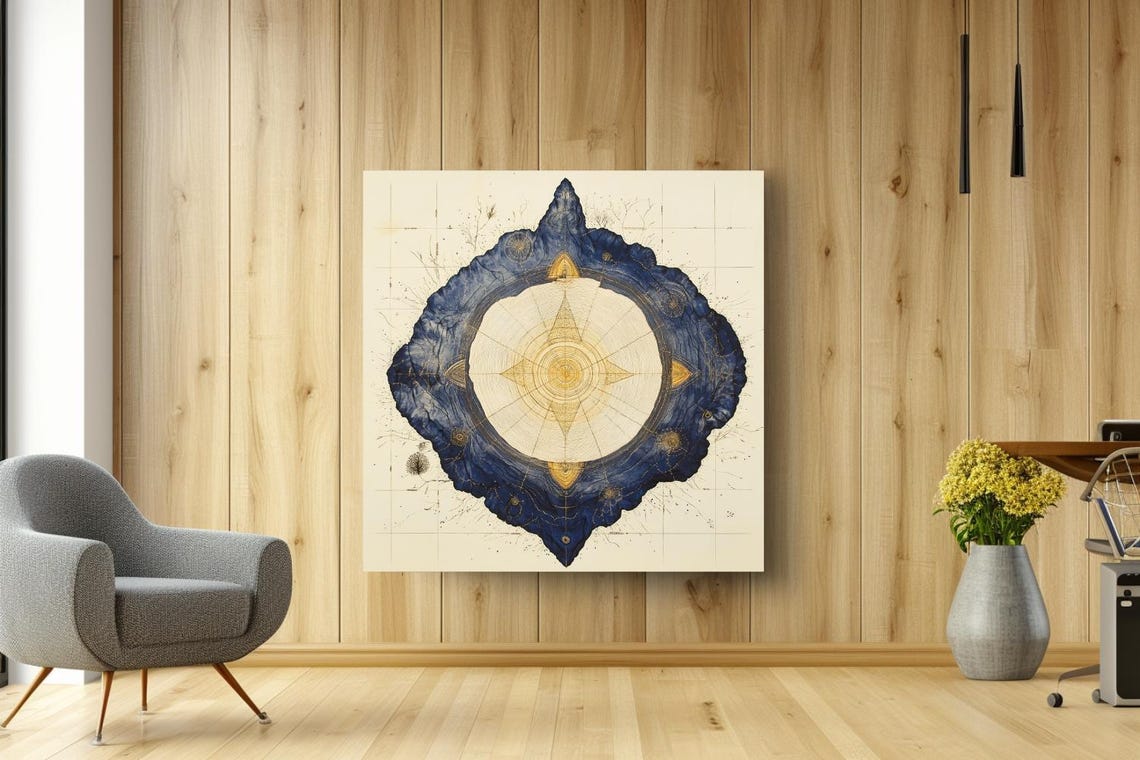 Vintage Compass Rose Star Chart Navy Gold Nautical Map Poster