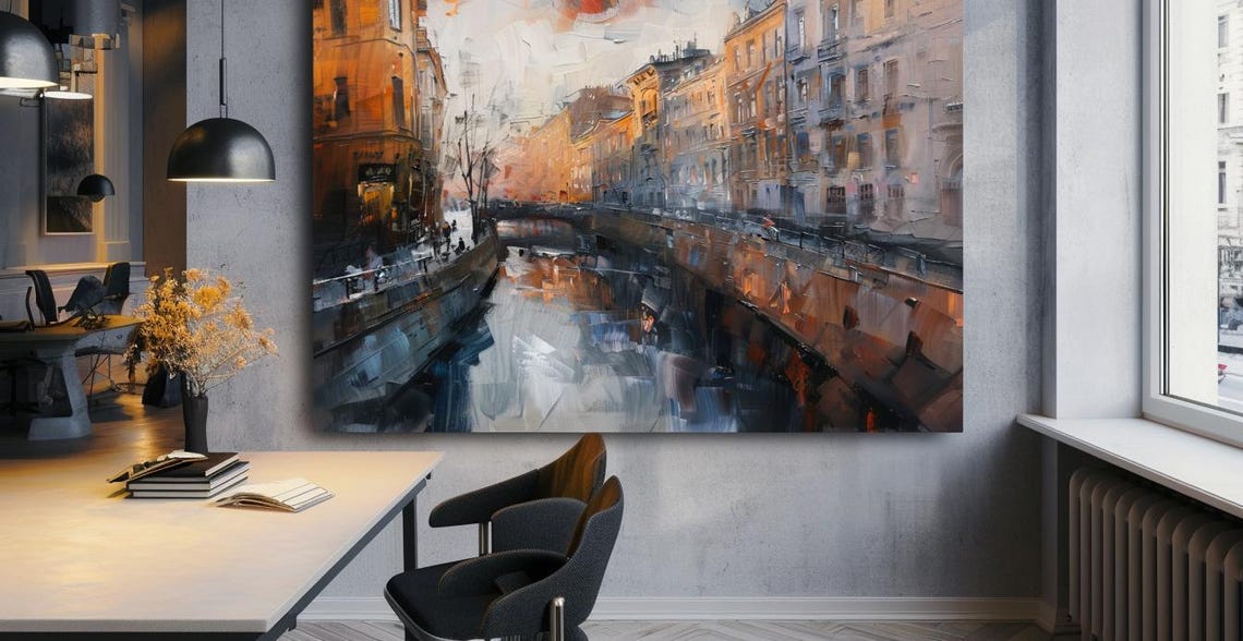 Sunset Canal Cityscape With Bridge Reflections Travel Poster