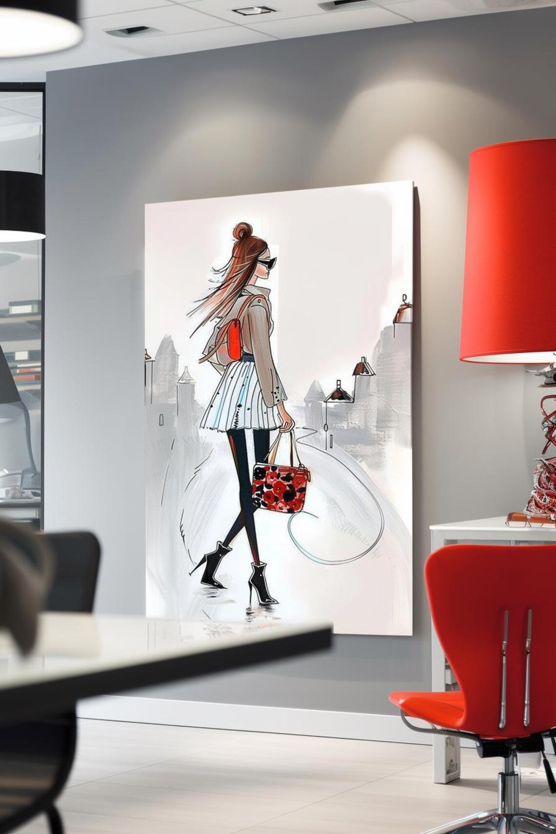 Fashion Illustration Of Red Haired Woman With Floral Bag Poster - Image 3