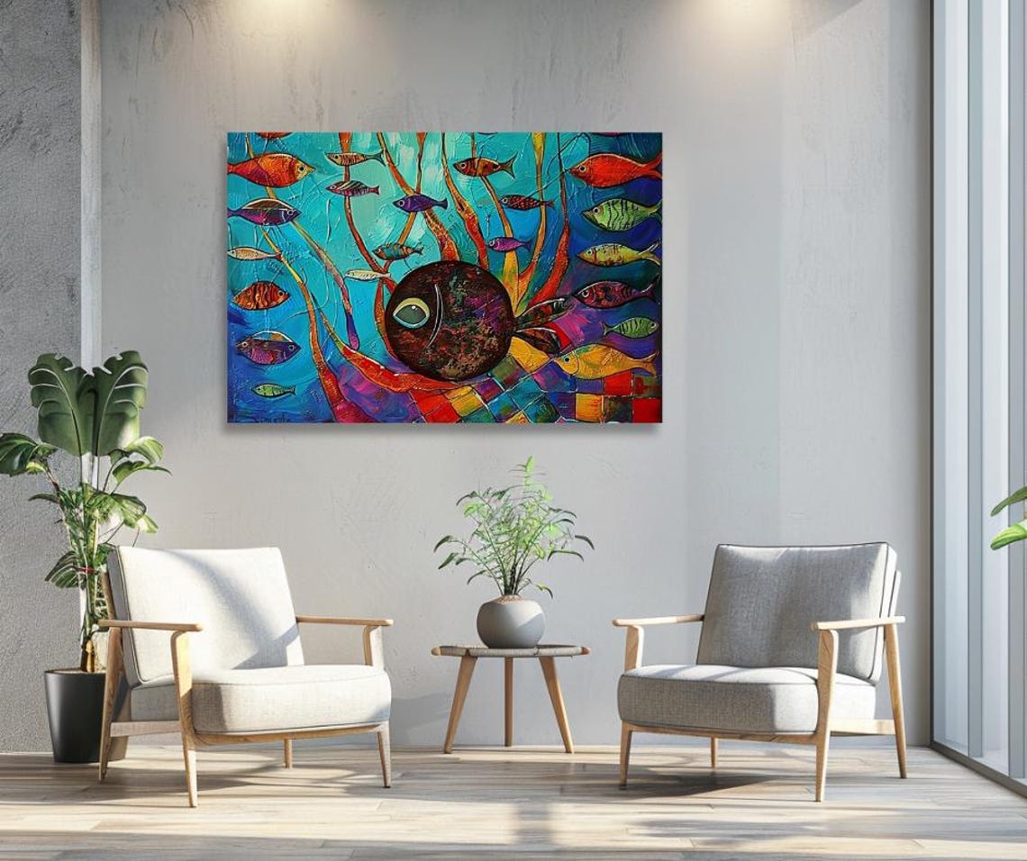 Colorful Underwater World With Big Fish And Small Fish School Poster - Image 3