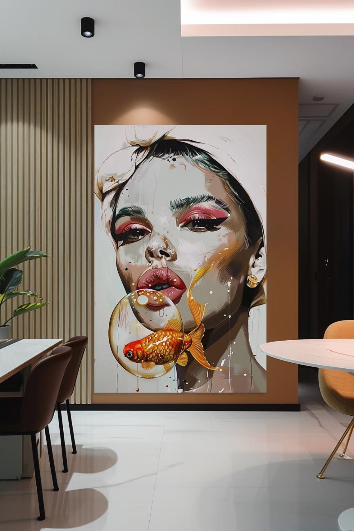 Woman Portrait With Goldfish Bubble Pop Art Surreal Decor Poster - Image 3