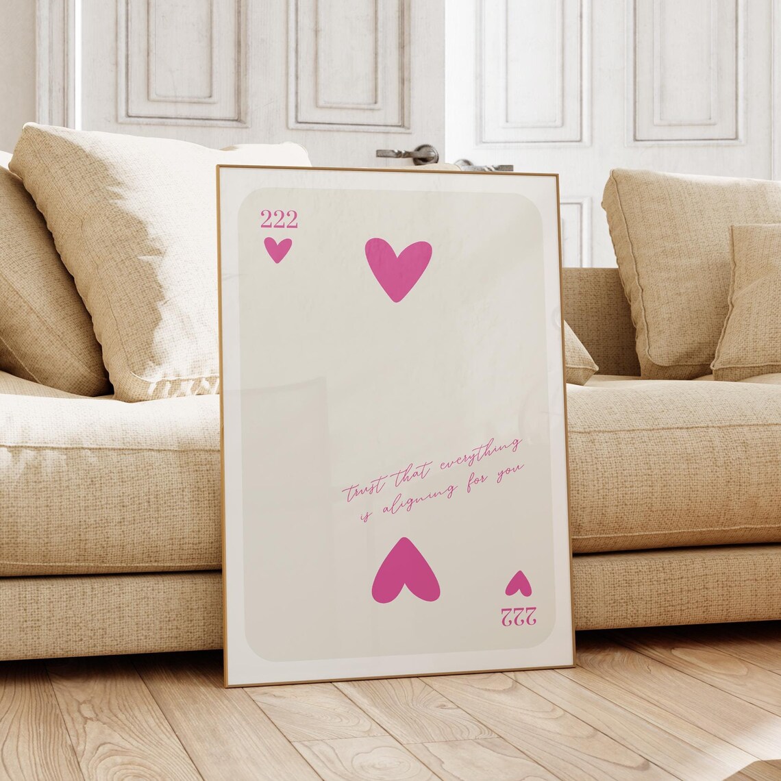 Hot Pink Angel Number 222 Playing Card Poster