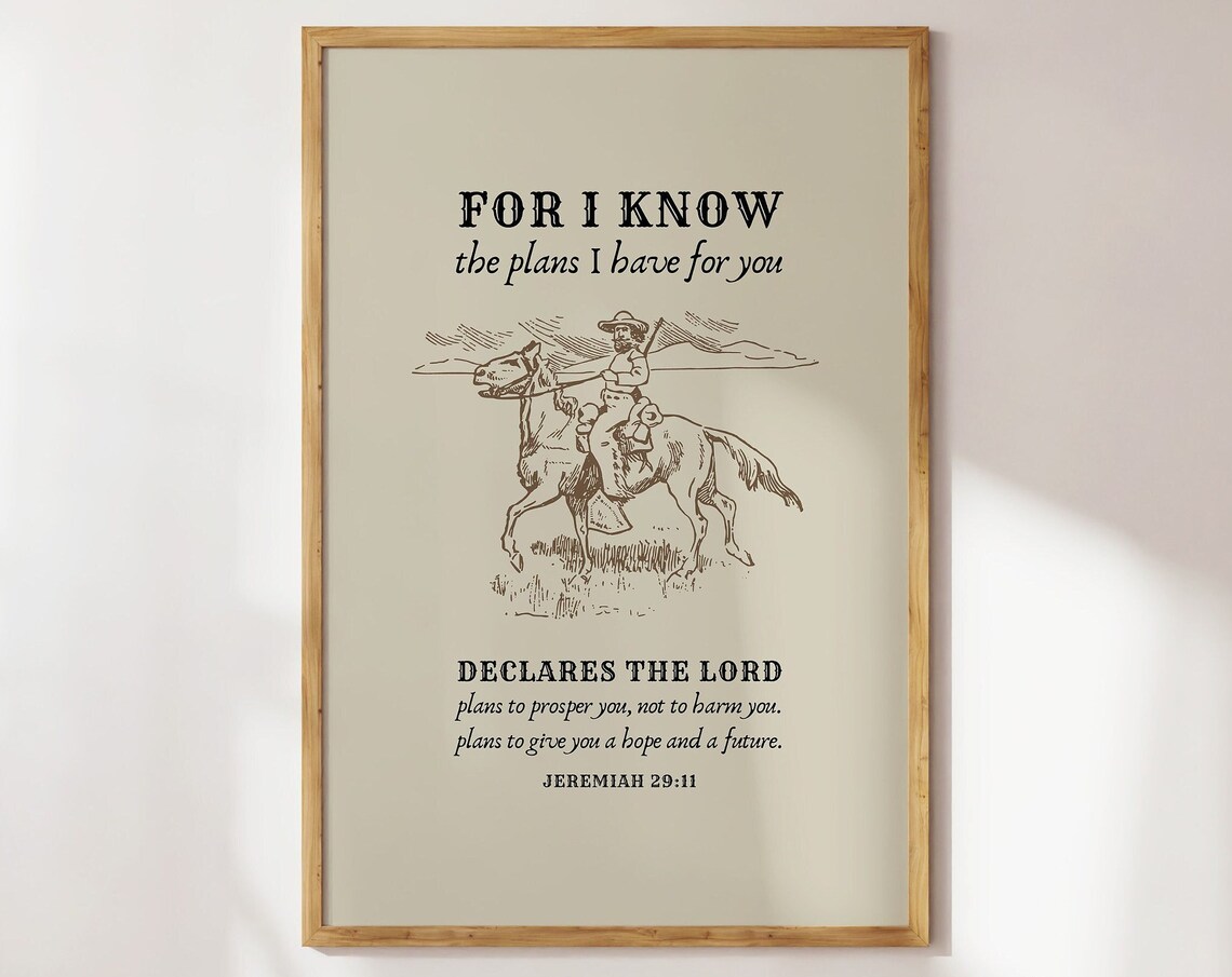Jeremiah 29:11 Vintage Cowboy Bible Verse Art Print