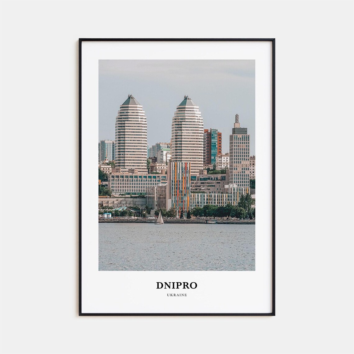 Dnipro Ukraine Riverside City Towers Minimalist Travel Poster