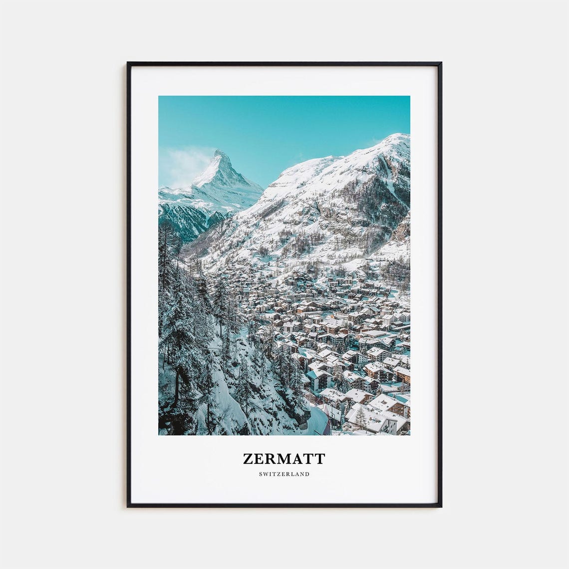 Zermatt Matterhorn Peak Snowy Village Swiss Alps View Poster