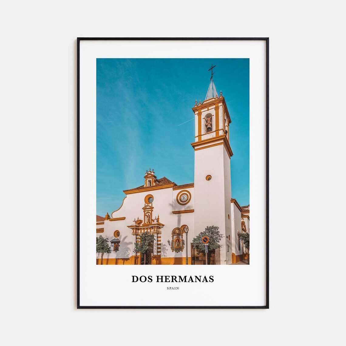 Dos Hermanas Spain White Church Facade Minimalist Travel Poster
