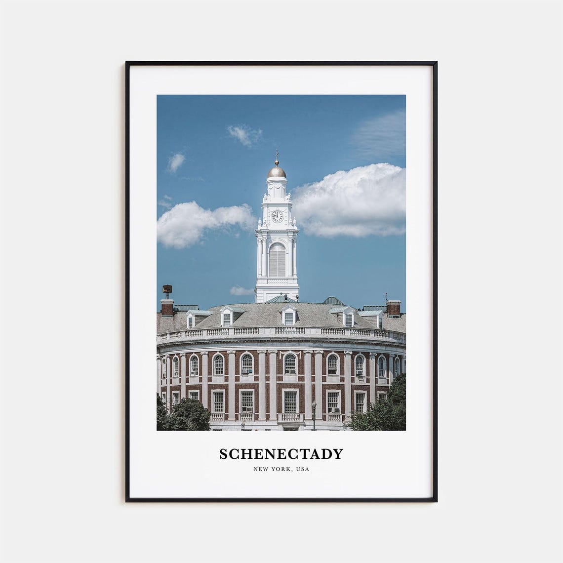 Schenectady New York White Clock Tower Historic Building Poster