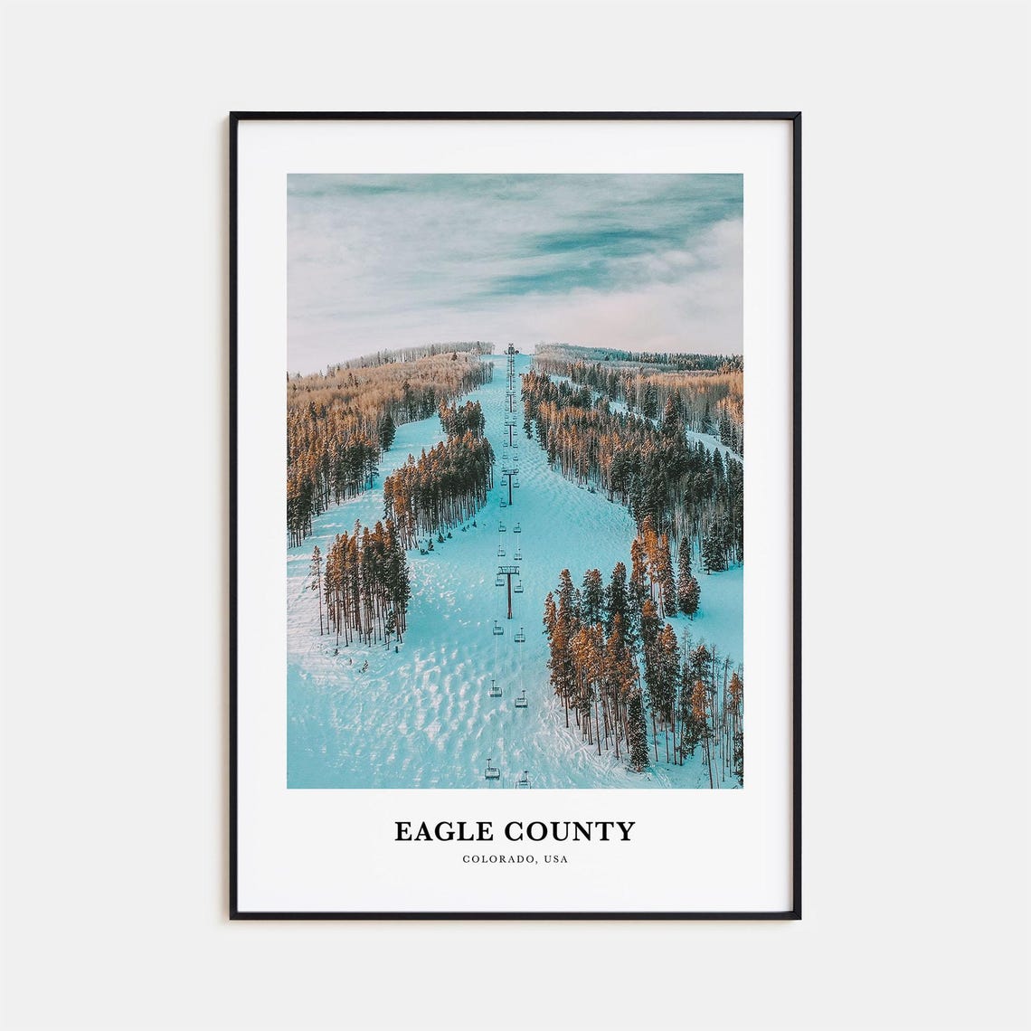 Eagle County Colorado USA Ski Slope Chairlift Winter Photo Print