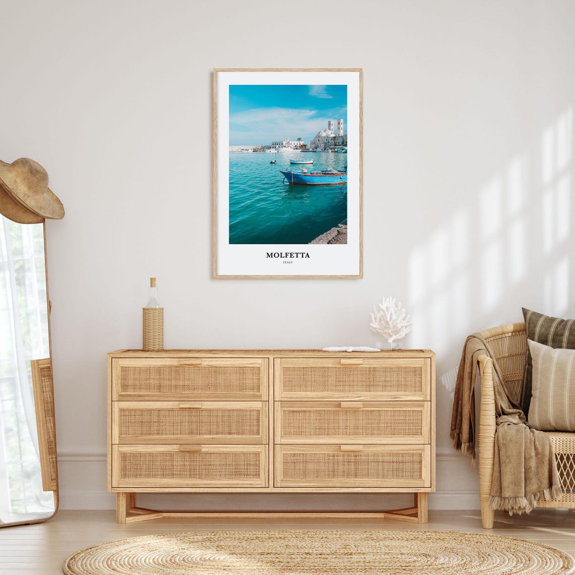 Molfetta Italy Harbor Blue Boats Coastal Bright Photography Print - Image 2