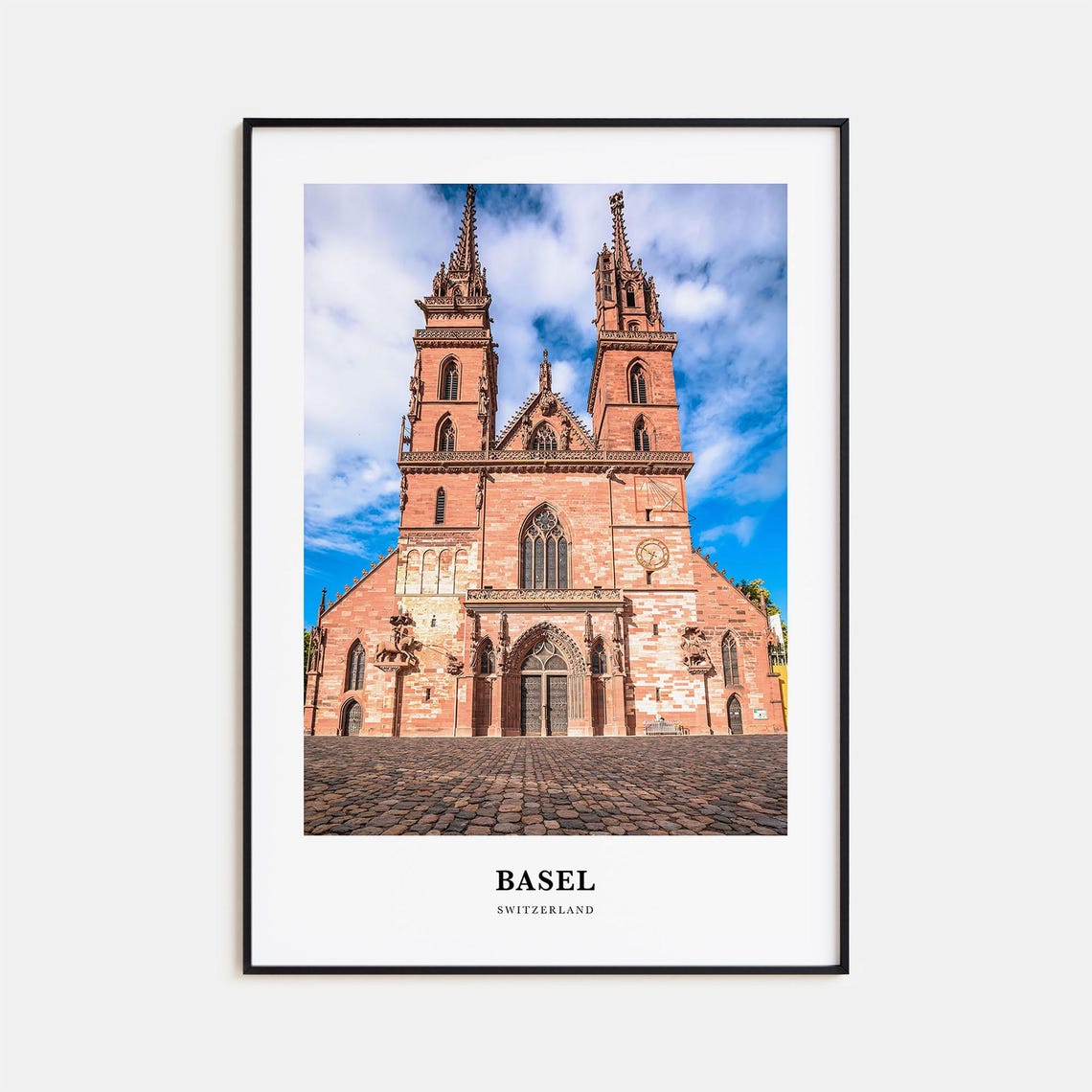 Basel Switzerland Red Sandstone Cathedral Twin Towers Poster