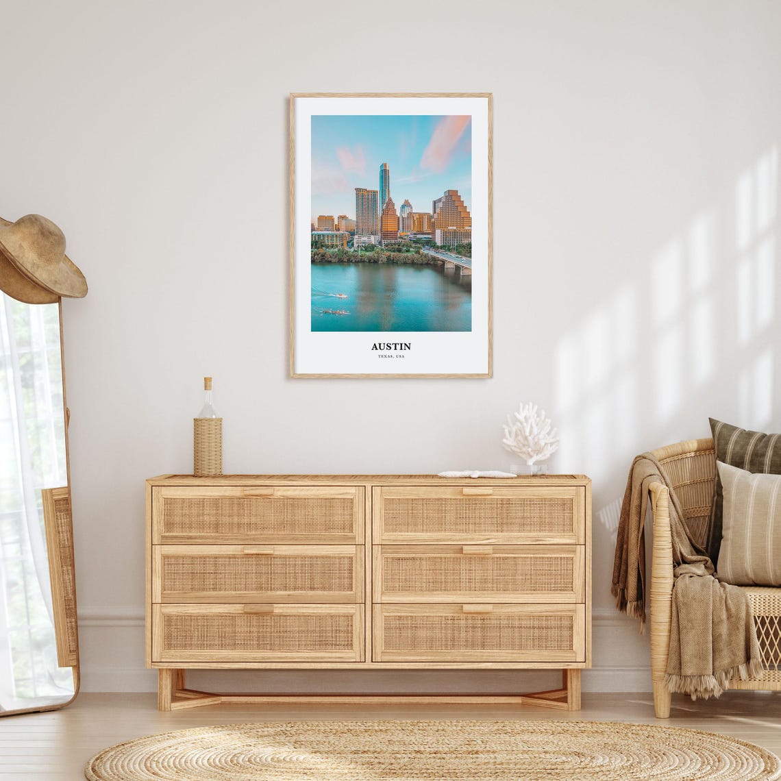 Austin Texas Skyline Over the River at Sunset Cityscape Poster - Image 2