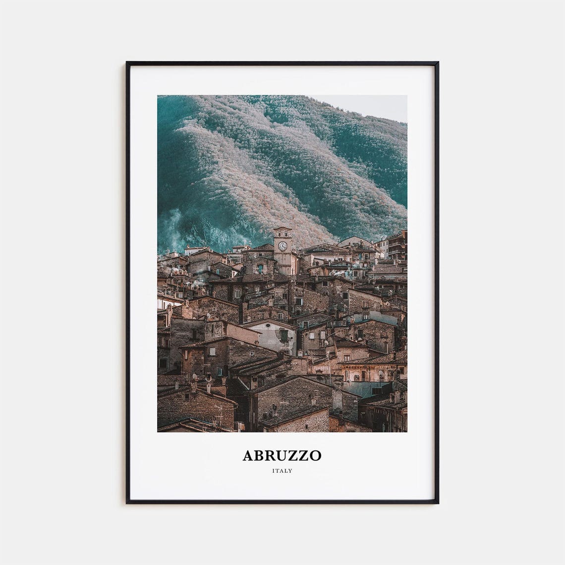 Abruzzo Italy Old Mountain Town Rooftops Clock Tower Photo Poster