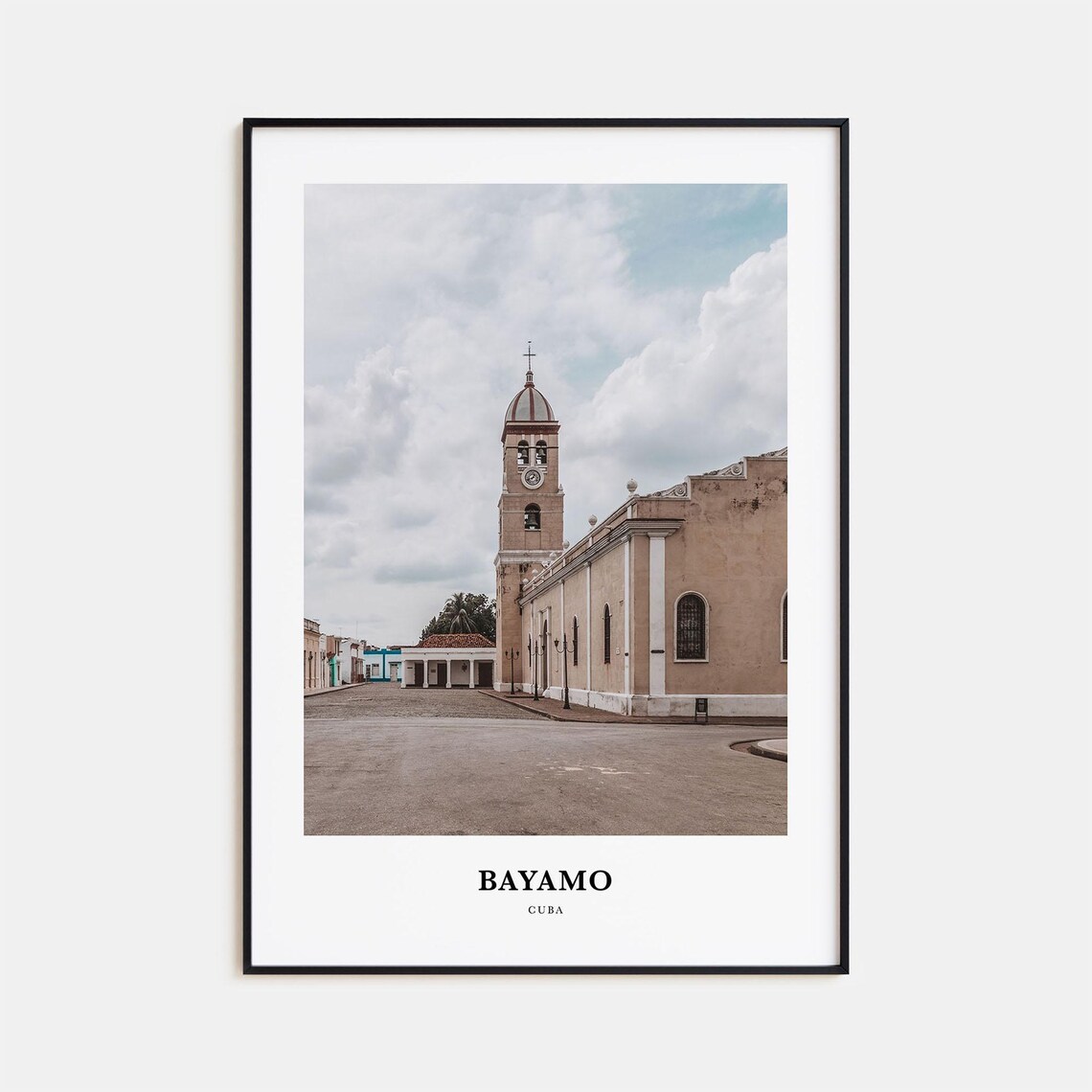 Bayamo Cuba Colonial Church Plaza Bell Tower Minimalist Travel Poster