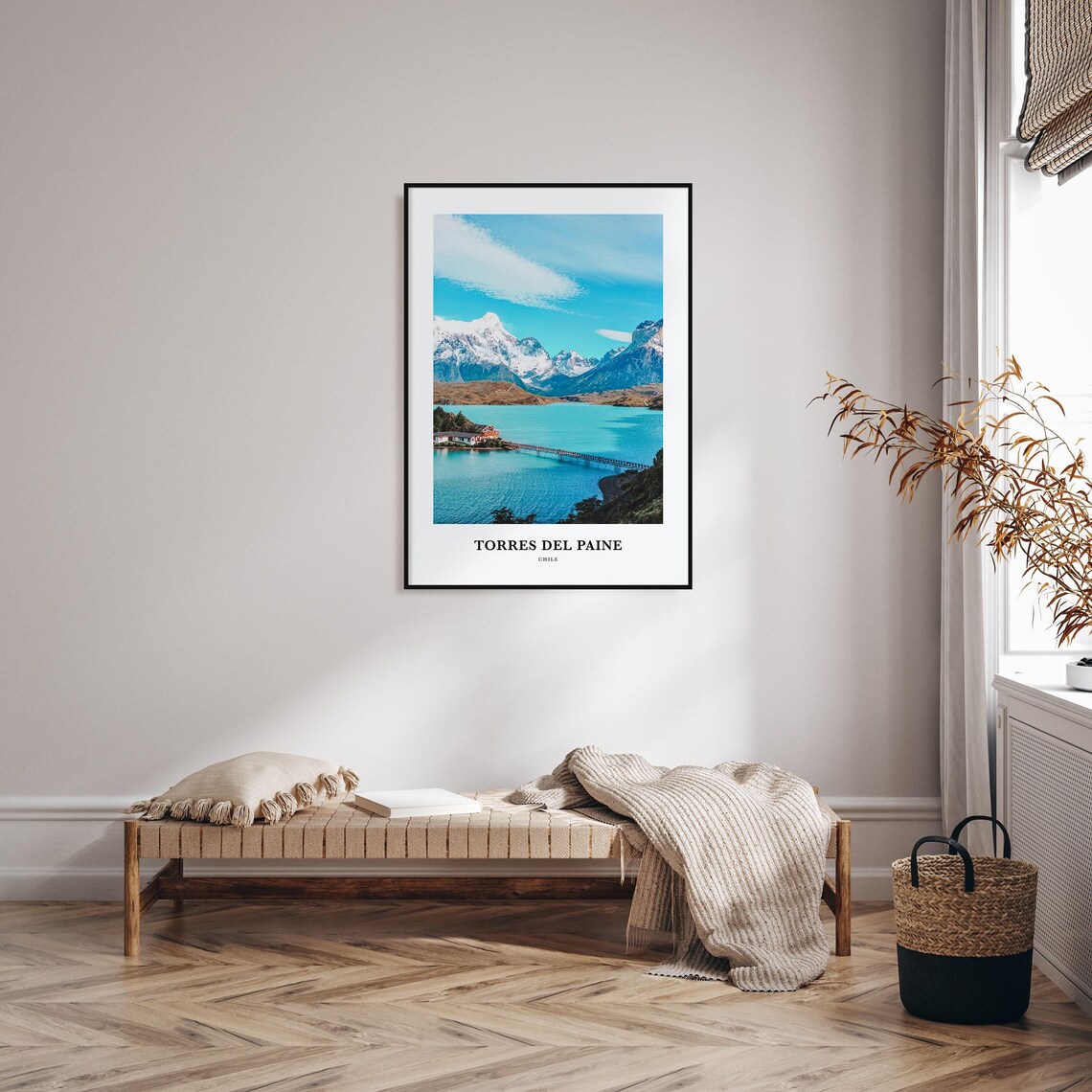 Torres del Paine Chile Snow Peaks Turquoise Lake Bridge Photo Poster - Image 4
