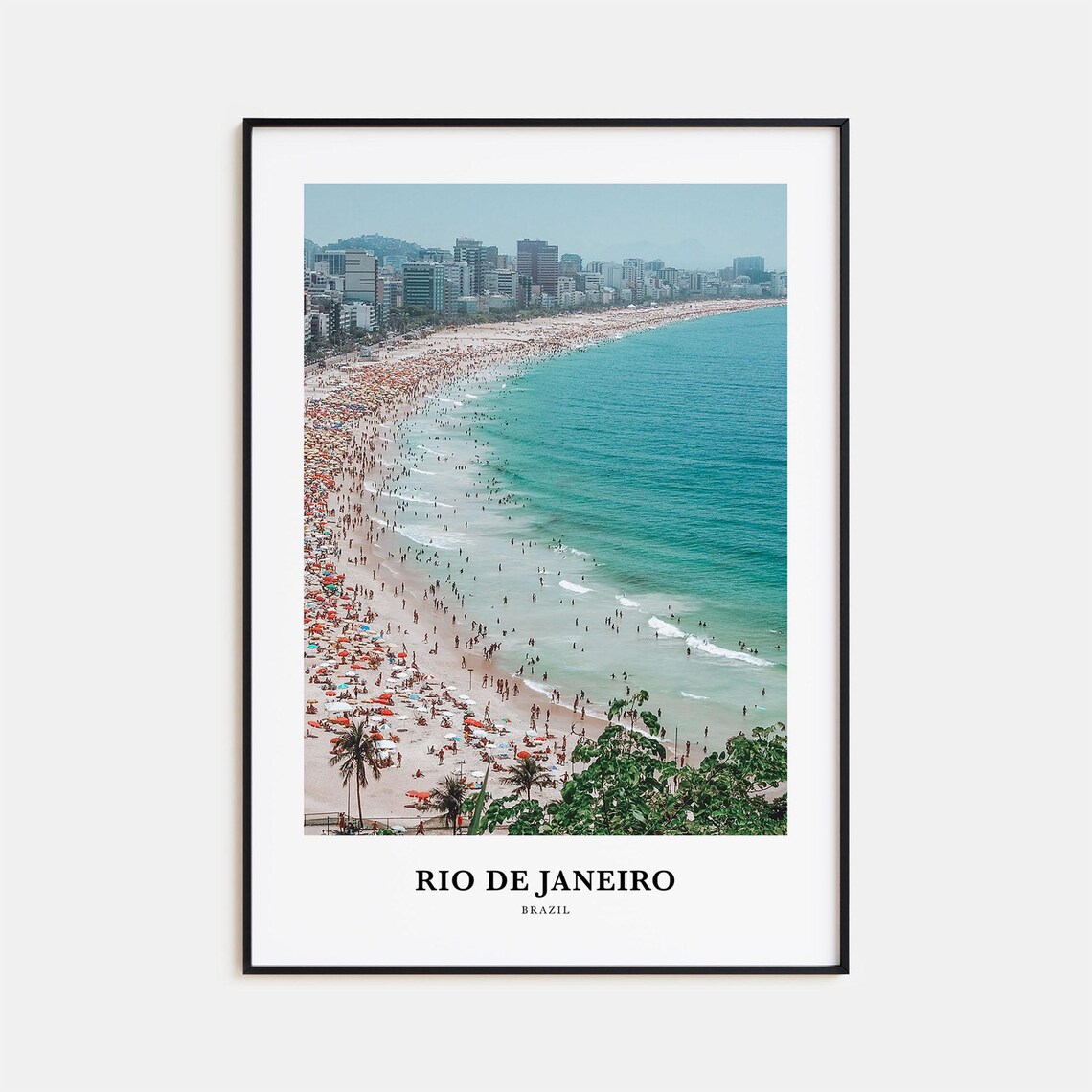 Rio de Janeiro Crowded Tropical Beach Shoreline Aerial Travel Poster
