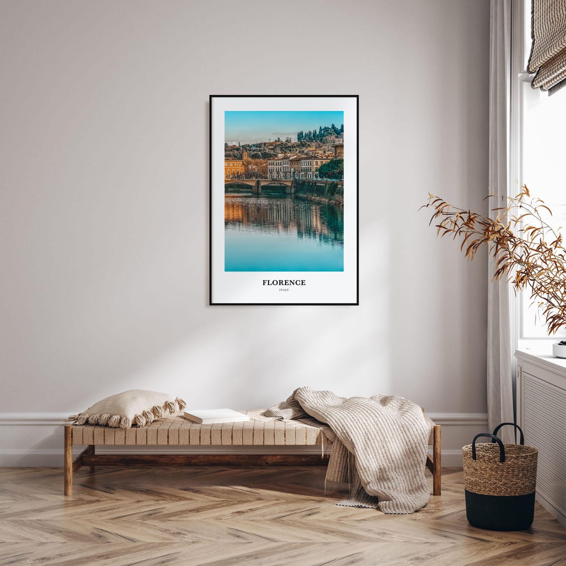 Florence Italy Arno River Bridge Reflection Golden Travel Poster - Image 4
