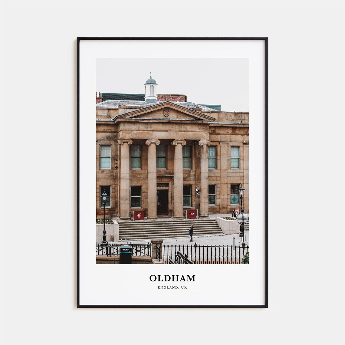 Oldham England UK Historic Columned Stone Building Photo Travel Poster