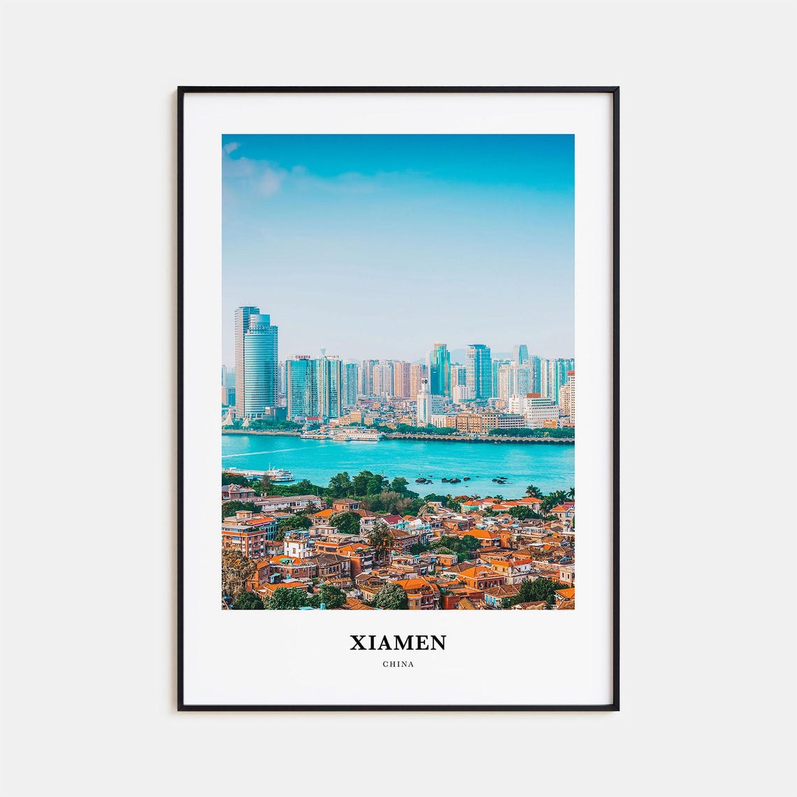 Xiamen China Bay Skyline with Gulangyu Island in the Foreground Poster