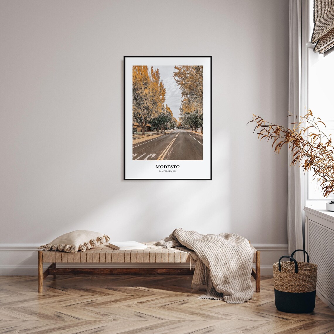 Modesto California Fall Street Golden Trees Quiet Suburban Poster - Image 3