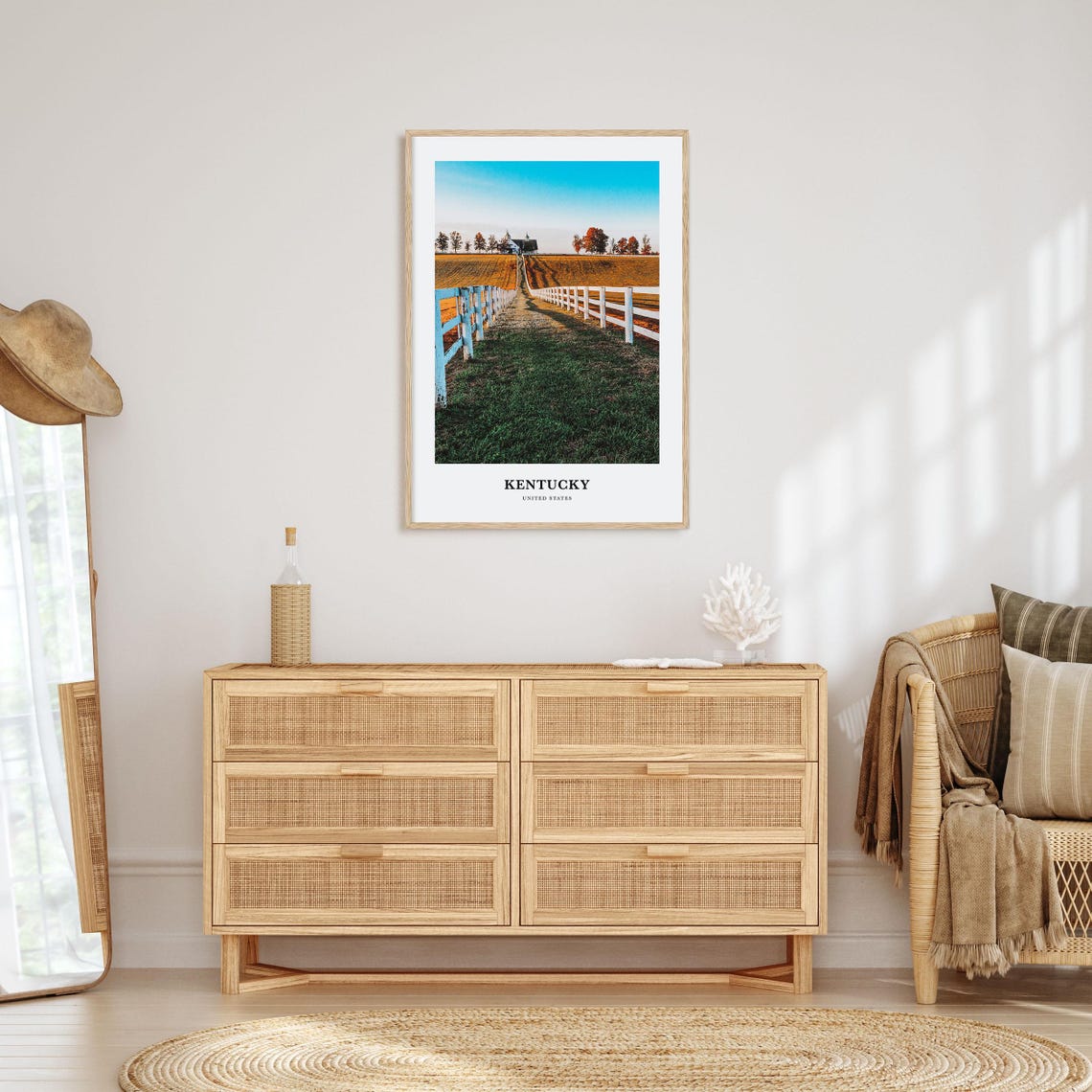 Kentucky White Fence Horse Farm at Sunset Autumn Fields Poster - Image 2