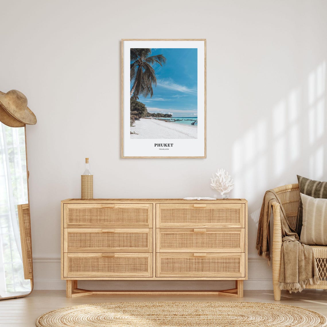Phuket Thailand White Sand Beach Palms Longtail Boats Poster - Image 2