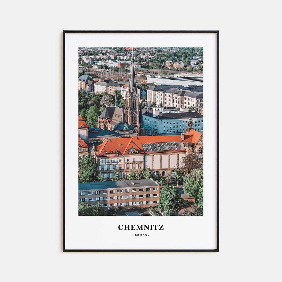 Chemnitz Germany Aerial Cityscape Church Spire Rooftops Photo Poster