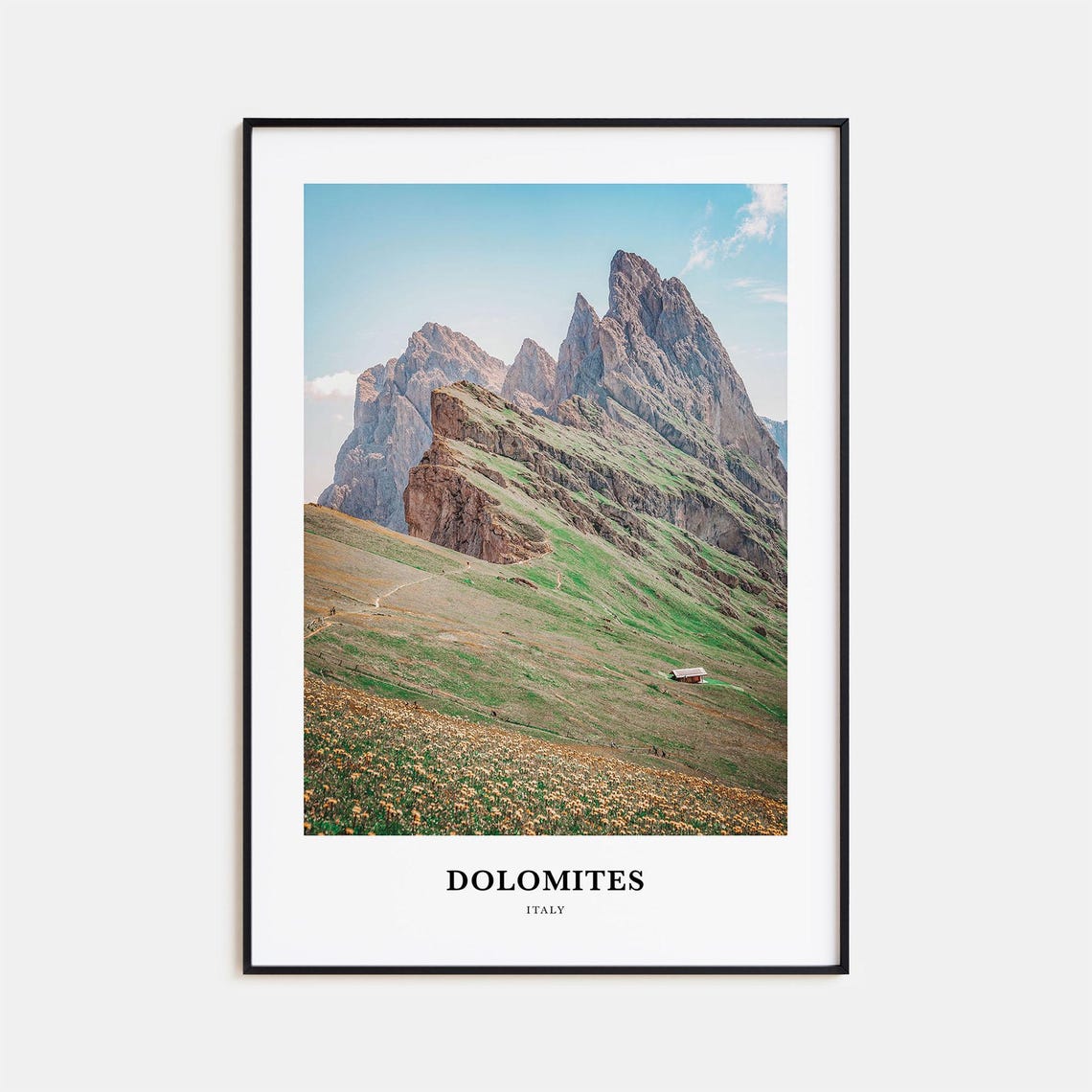 Dolomites Italy Jagged Alpine Peaks Wildflower Meadow Travel Poster