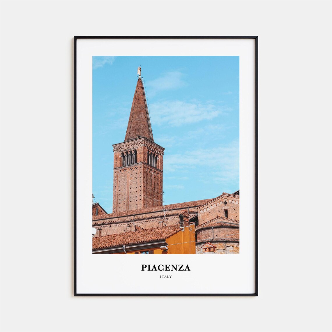 Piacenza Italy Historic Bell Tower Blue Sky Photography Travel Poster