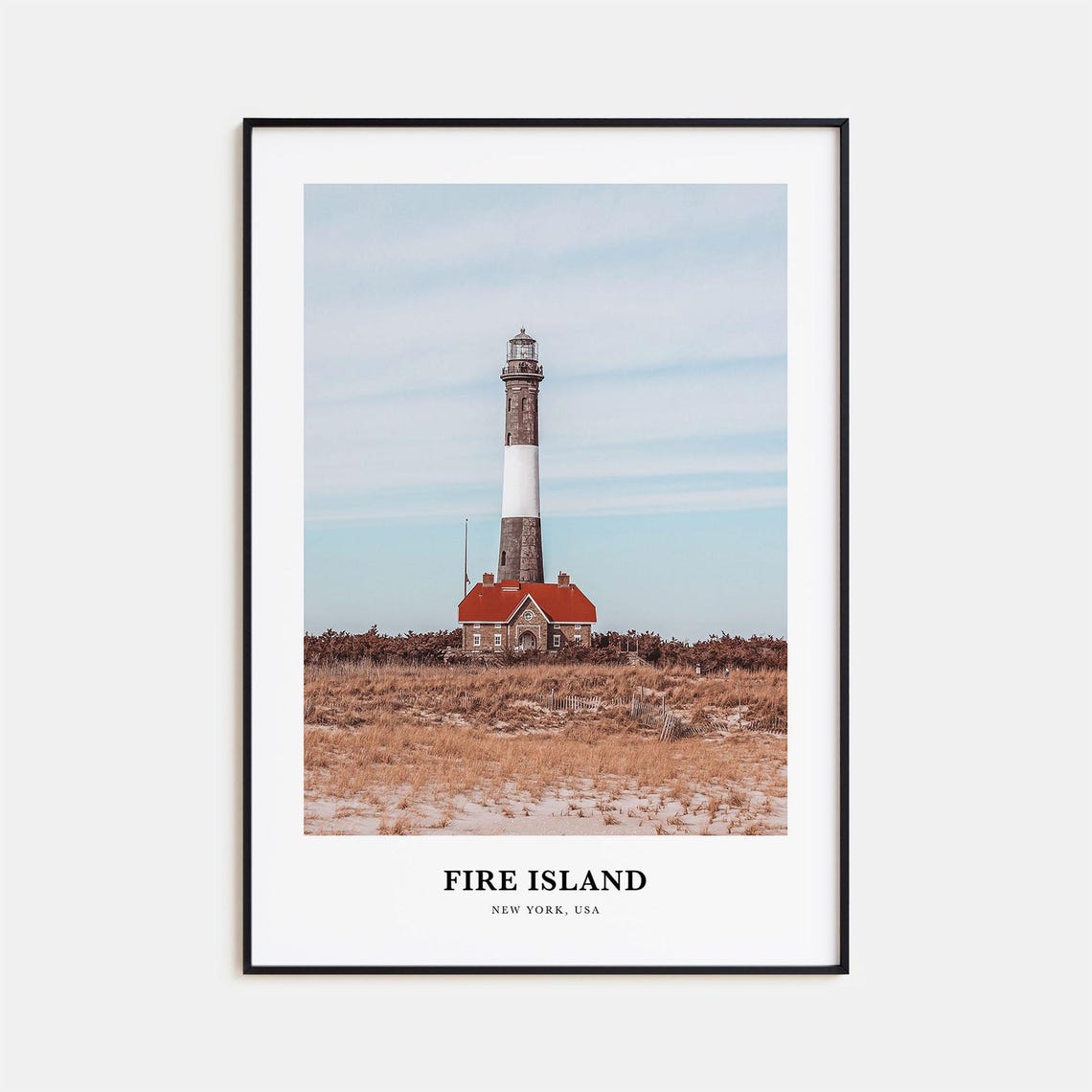 Fire Island New York Lighthouse Dunes Beach Grass Travel Poster