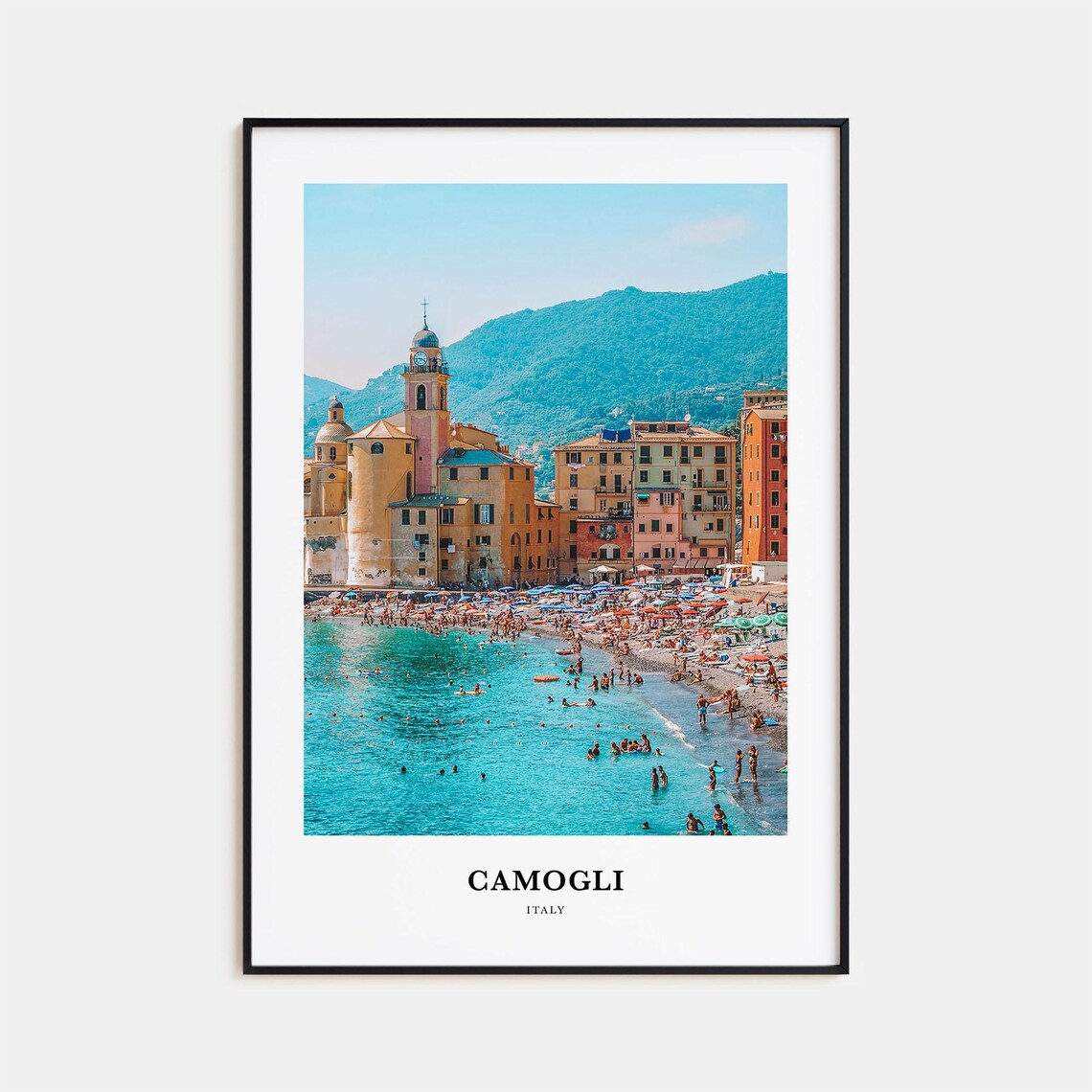 Camogli Italy Colorful Beachfront Buildings Summer Sea Photo Poster