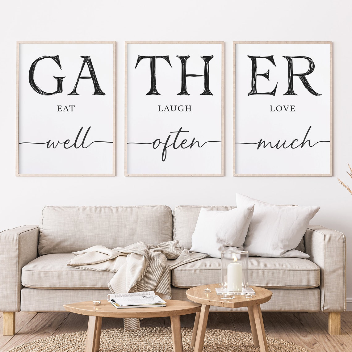 Gather Eat Well Laugh Often Love Much Triptych Quote Art Poster - Image 3