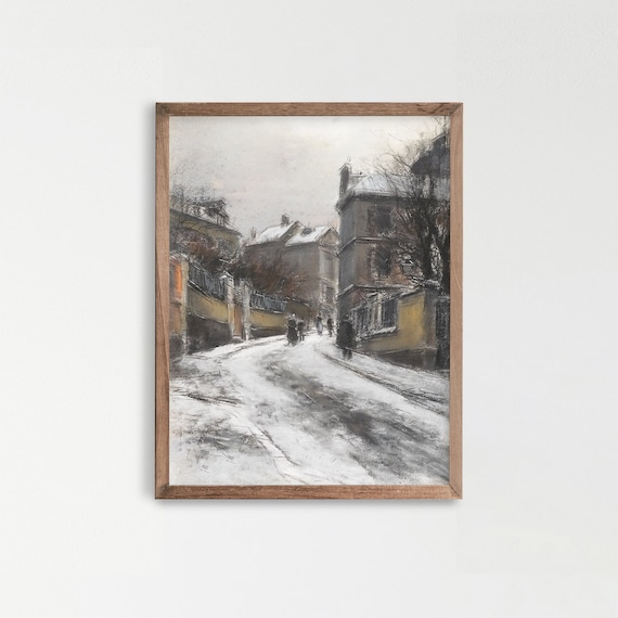 Vintage Country Painting Rustic European Cityscape Art Print