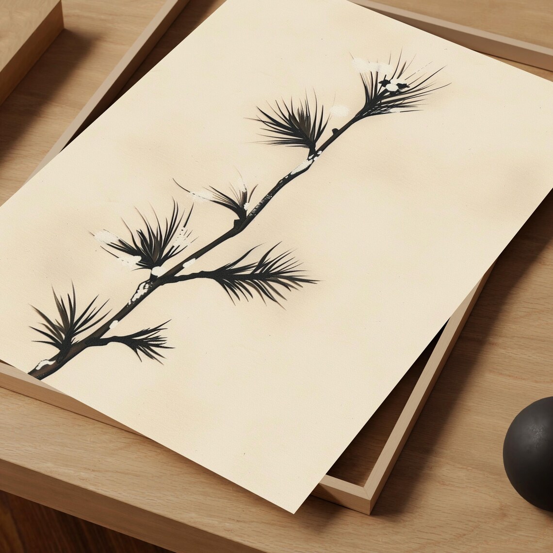 Minimalist Winter Drawing, Snowy Branch Art Print - Image 3