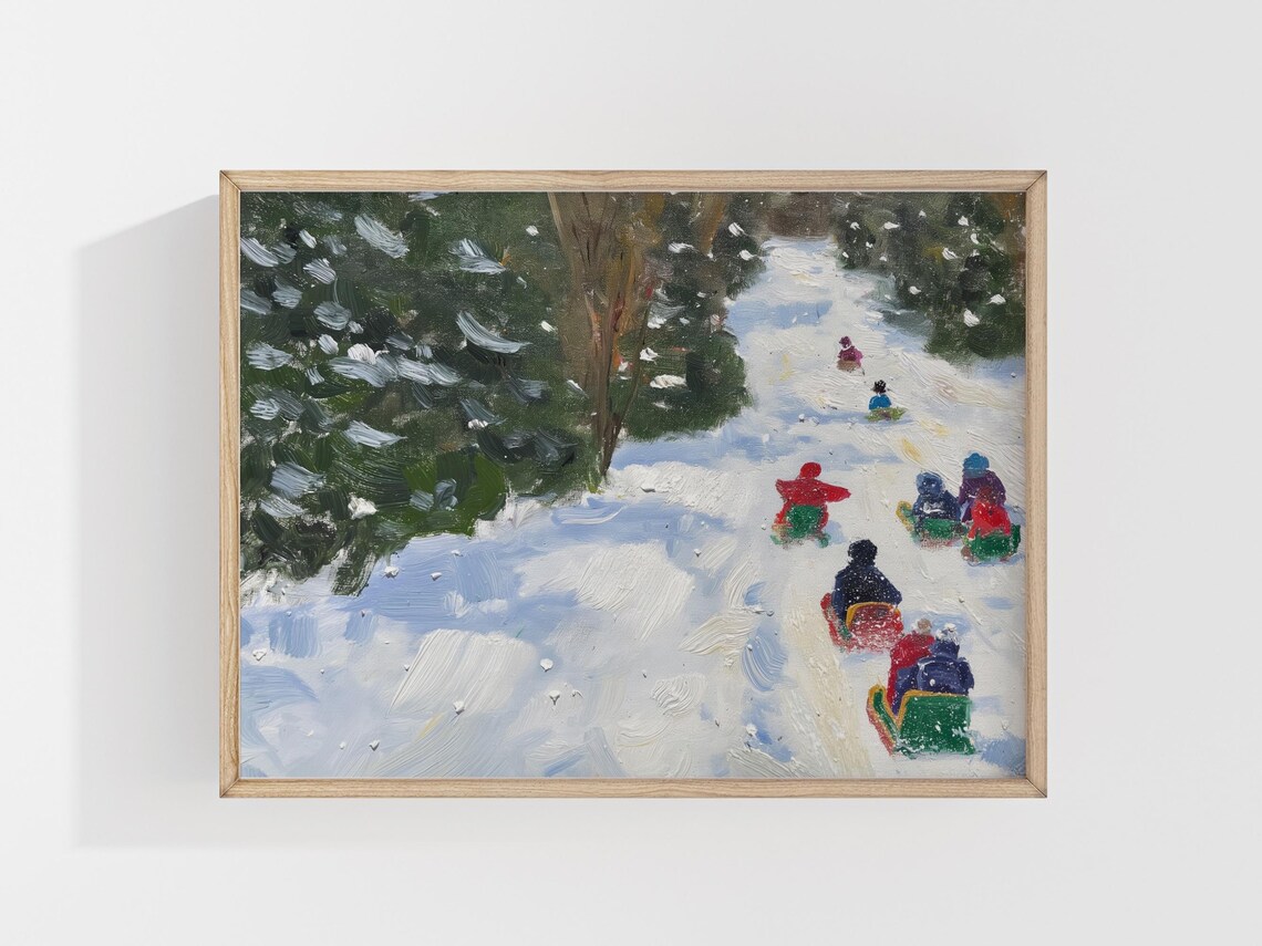 Winter Landscape, Children Sledding Art Print