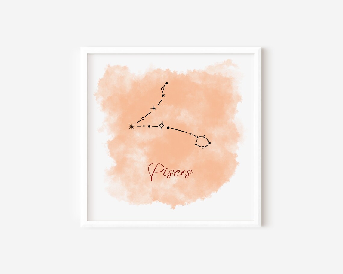 Pisces Constellation Zodiac Star Map Peach Watercolor Astrology Art Print - Image 2