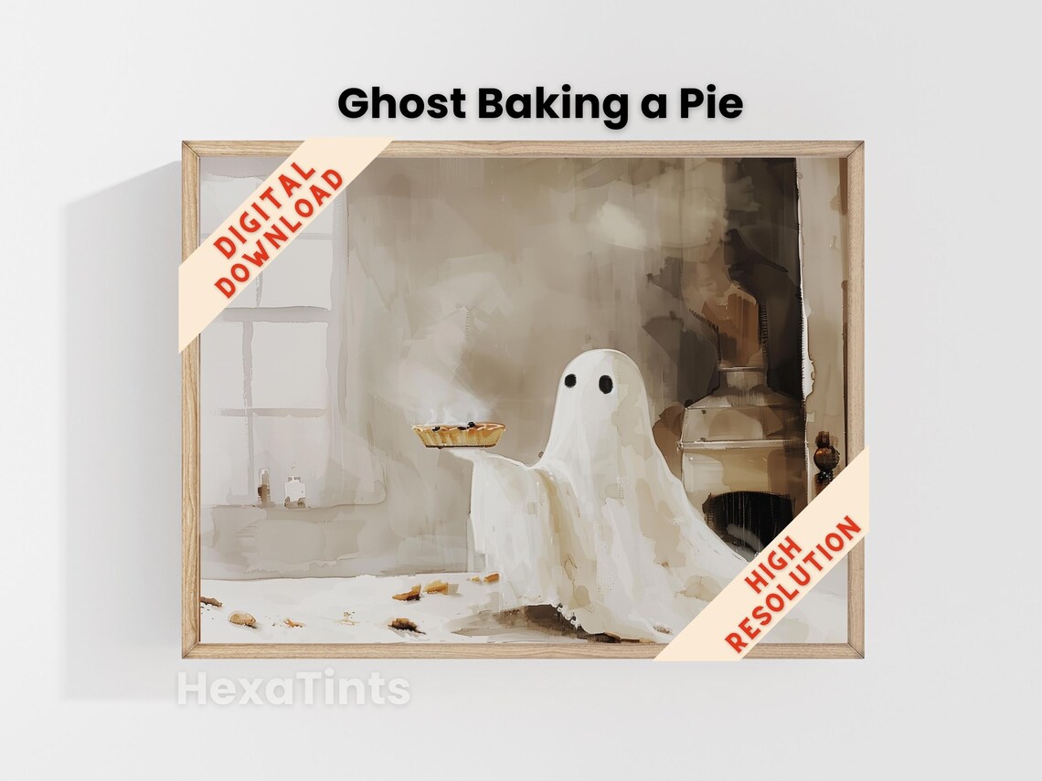Ghost Baking A Pie, Whimsical Halloween Illustration - Image 4