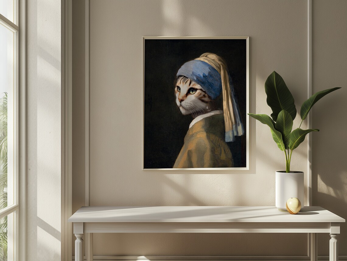 Funny Cat Portrait Vintage Parody Art Humorous Tabby Kitten Art Poster - Image 3