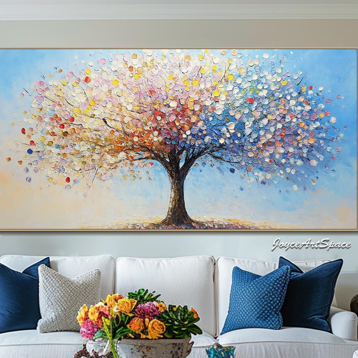 Colorful Tree Acrylic Painting Art Print, Living Room