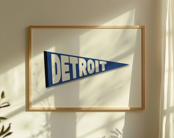 Detroit Blue Pennant Flag Minimalist Michigan Sports Fan Poster