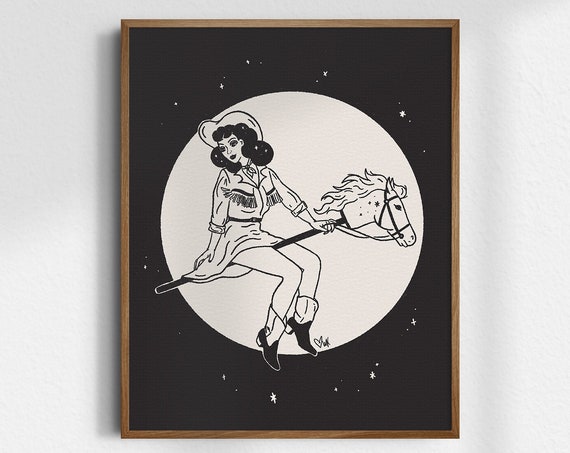 Witchy Woman 8x10 Cowgirl Halloween Art Print Western Gicle Fine Vintage Unframed