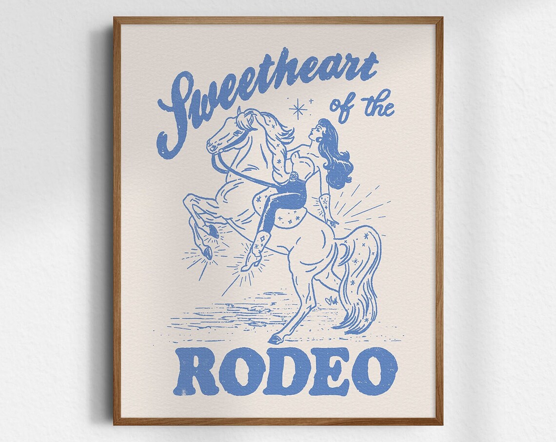 Sweetheart of the Rodeo Blue Cowgirl Horse Western Retro Poster