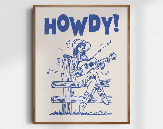 Music City Cowgirl Gicle Fine Art Print Howdy Vintage Wall Western Decor Trendy Prints Unframed