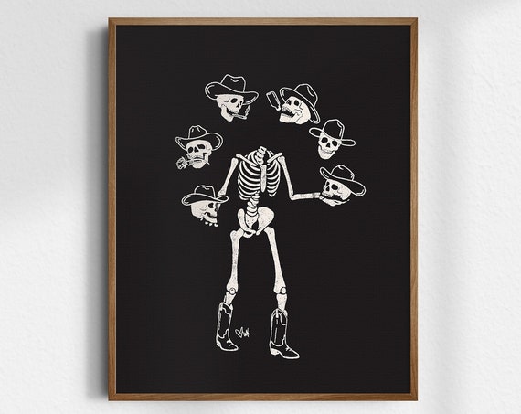 Cowboy Skelly 8x10 Skeleton Art Print Gicle Fine Vintage Wall Goth Cowgirl Decor Unframed