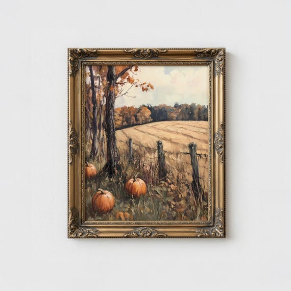Rustic Fall Landscape Art Print, Vintage Harvest
