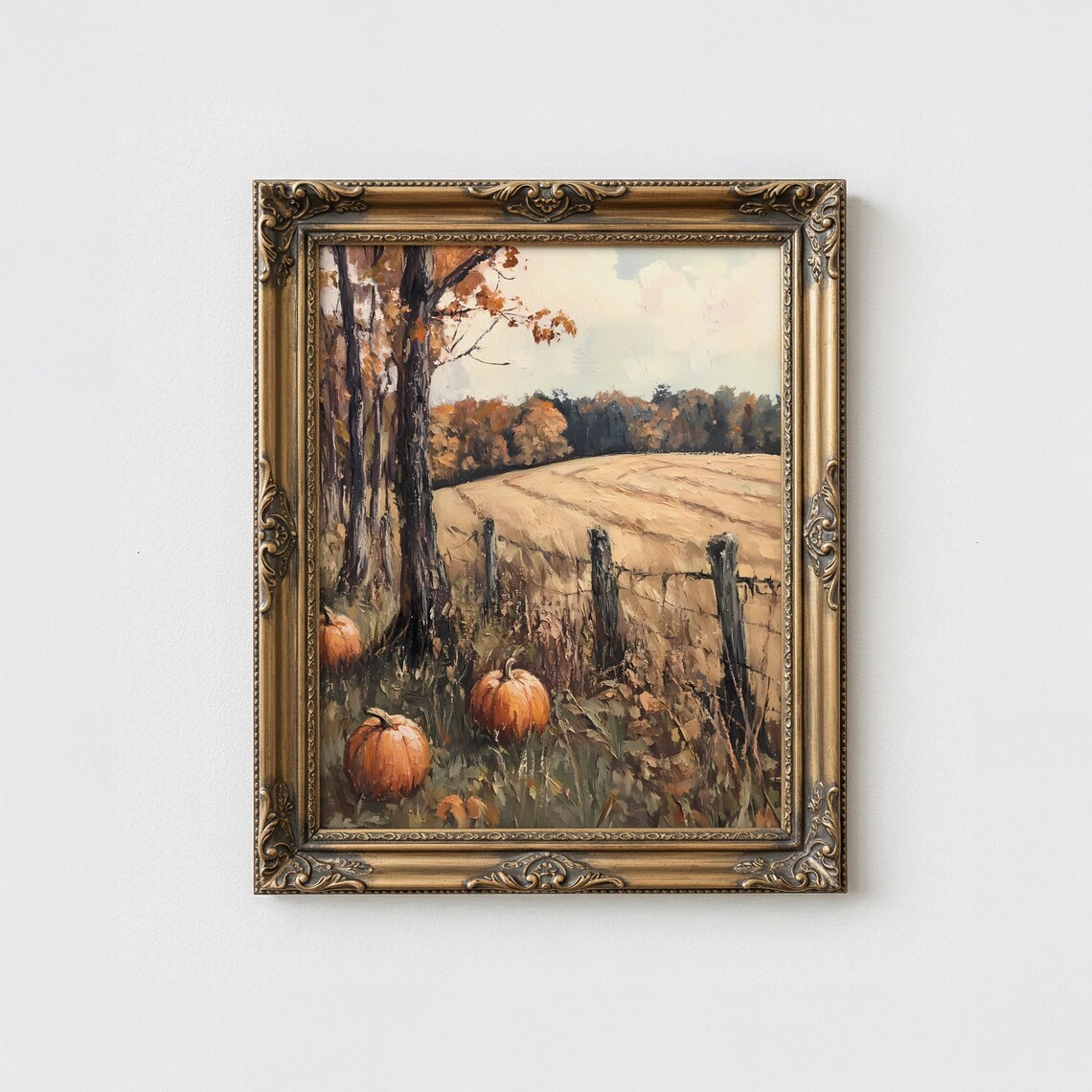 Rustic Fall Landscape Art Print, Vintage Harvest