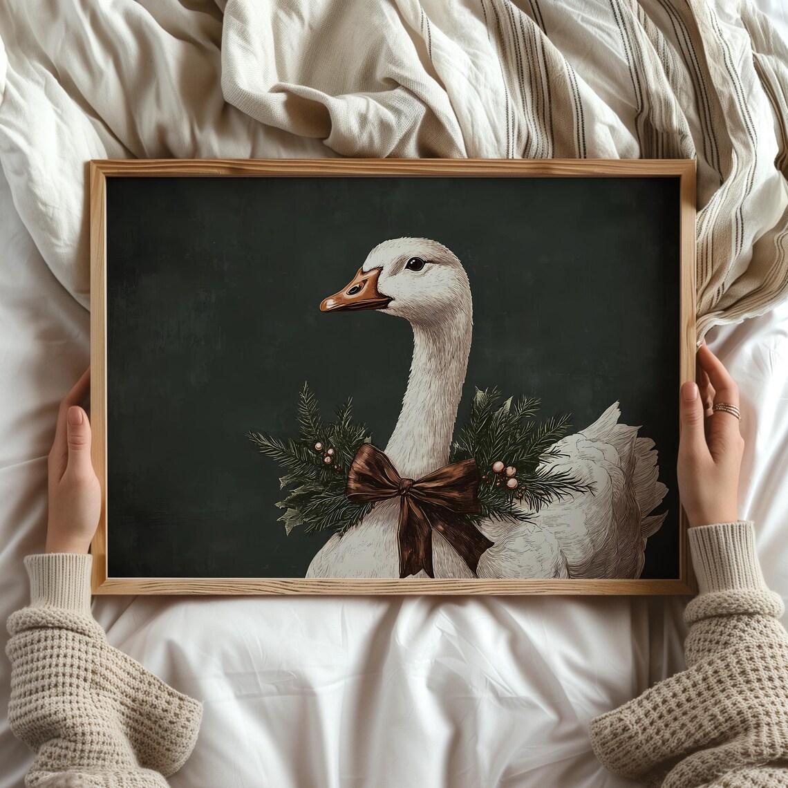 Christmas Goose Art Print, Rustic Holiday Farmhouse