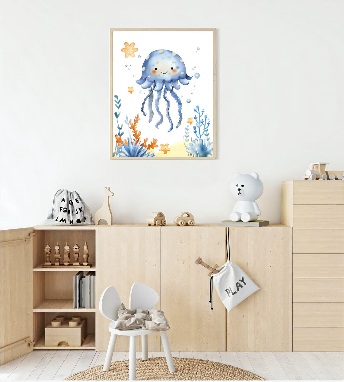 Watercolor Baby Jellyfish Art Boy Nursery Decor Sea Nursery Decor Ocean Nursery Decor Sea Baby Animals Ocean Baby Animals Kids Art - Image 3