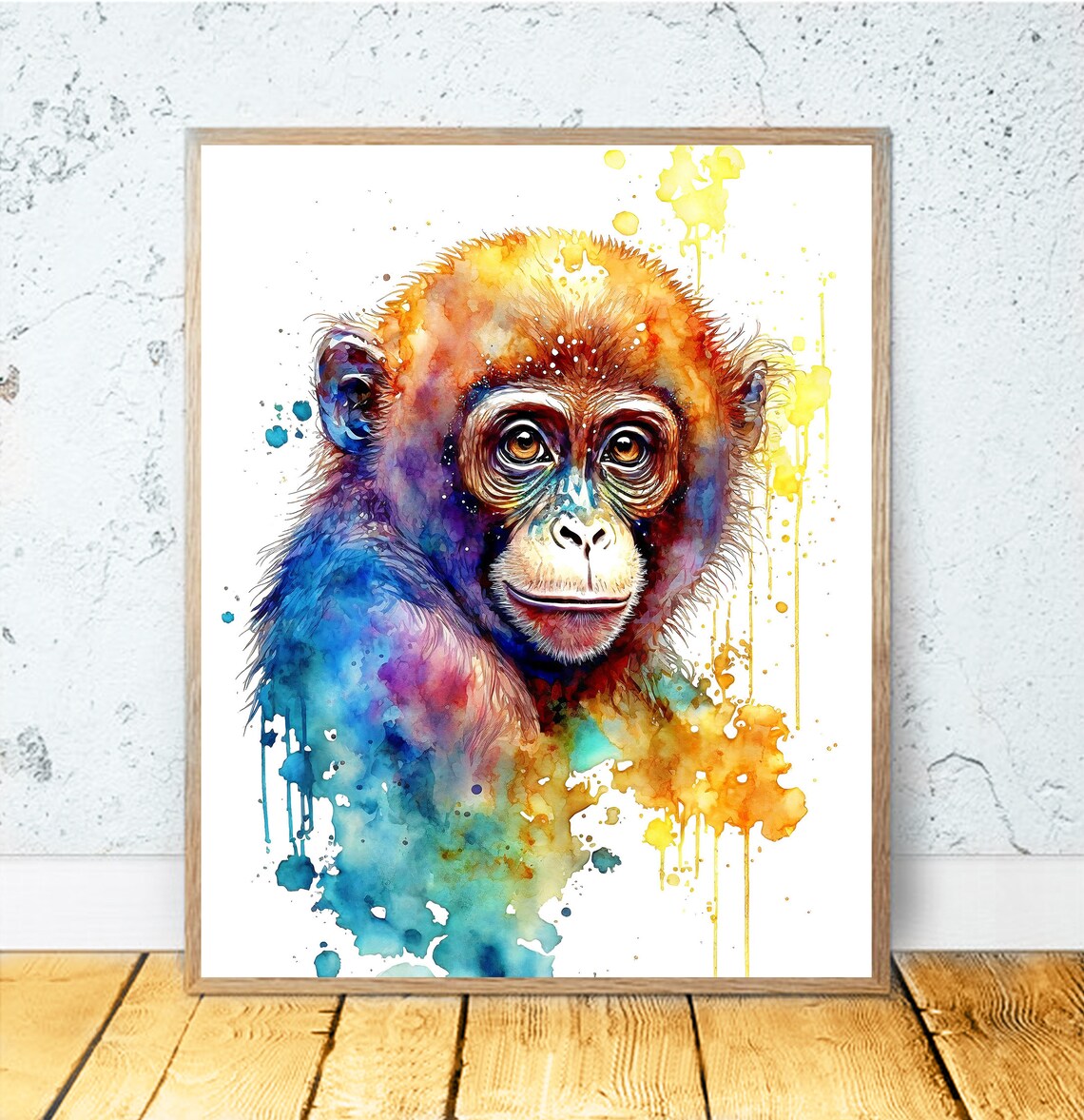 Watercolor Monkey Art Print, Animals Decor