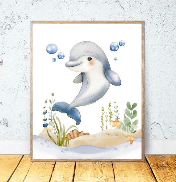 Watercolor Baby Dolphin Art Boy Nursery Decor Watercolor Sea Nursery Decor Ocean Nursery Decor Sea Baby Animals Ocean Baby Animals