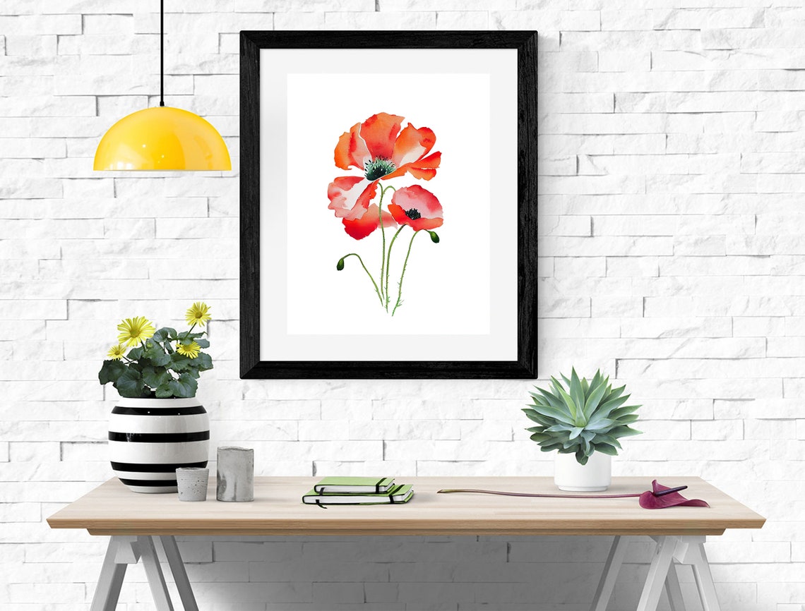 Watercolor Poppy Art Poppy Print Poppy Poster Poppies Wall Art Decor Poppy Painting Red Flowers Print Flower Art Poppies Print - Image 2